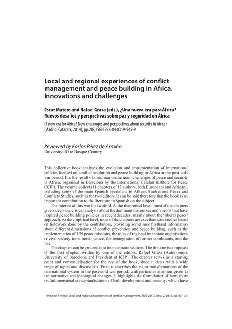 Pdf Local And Regional Experiences Of Conflictmanagement And Peace Building In Africa