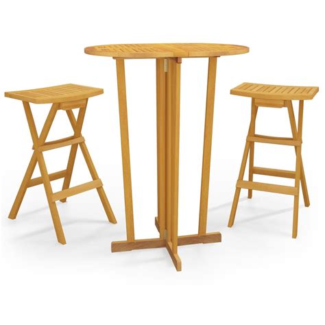 3 Tlg Bar Set Klappbar Massivholz Teak Weddig