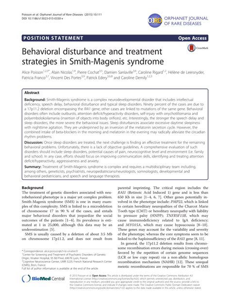 (PDF) Behavioral disturbance and treatment strategies in Smith-Magenis syndrome