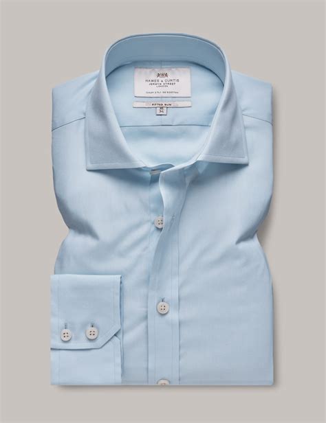 Men S Blue Poplin Fitted Slim Shirt Windsor Collar