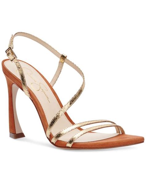 Jessica Simpson Satin Pyine Strappy High Heel Sandals In Gold Metallic Lyst