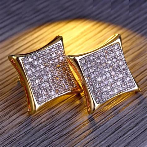 Creative Square Shape Stud Earrings Single Sided Inlaid Zircon Earrings