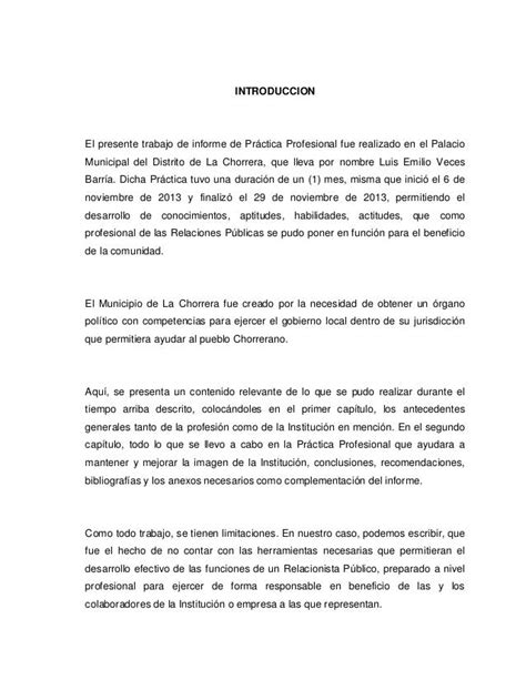 Ejemplos Introduccion De Un Informe De Practica Nuevo Ejemplo