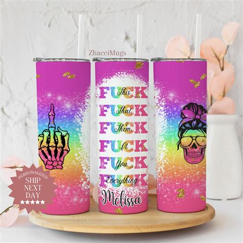 Fuck Messy Bun Skull Tumbler Personalized Insulated Cup With Straw Funny Pink Bitch Mug With