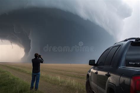 Storm Chaser Filming Tornado from the Safety of Their Vehicle Stock ...