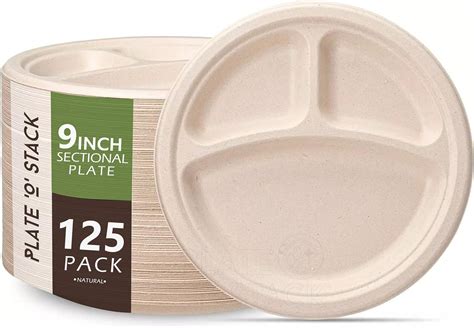 Amazon 100 Compostable 3 Compartment Disposable Paper Plates