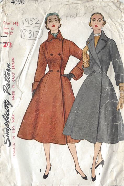 1952 Vintage Sewing Pattern COAT B33 R313 Simplicity 4090 Etsy UK