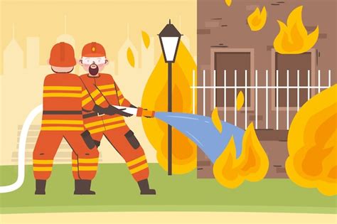 Free Vector | Hand drawn firefighters putting out a fire