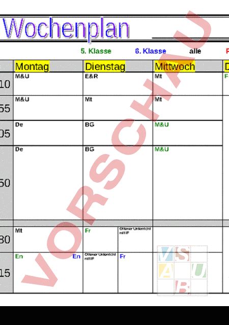 Arbeitsblatt Wochenplan F Rs Schulzimmer Administration Methodik