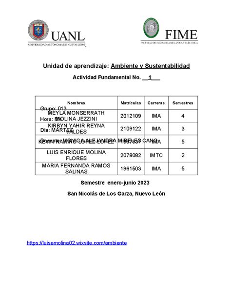 Af Ambiente Unidad De Aprendizaje Ambiente Y Sustentabilidad