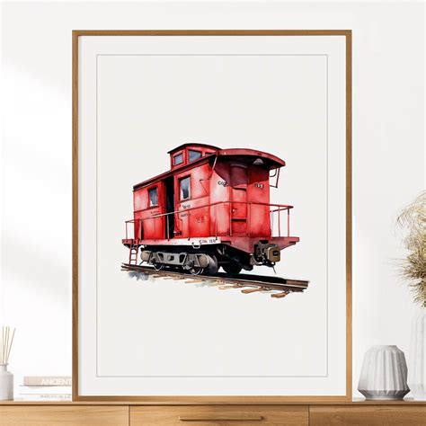 caboose train car print red train poster railroad print caboose