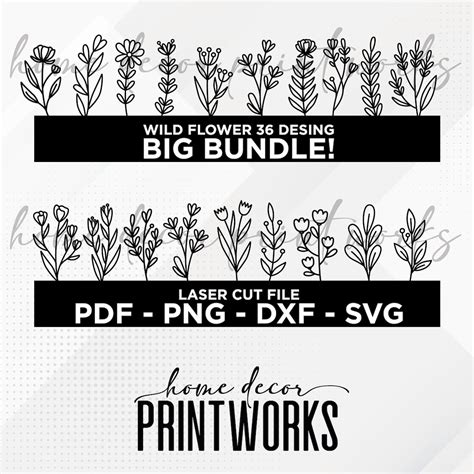 Wildflowers Svg Bundle Wildflower Laser Cut Files Wooden Bouquet Svg