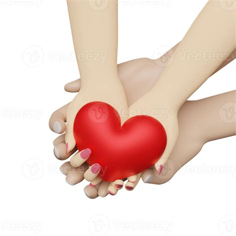 Cartoon Woman And Man Hands Holding Red Heart Isolated Health Love Or