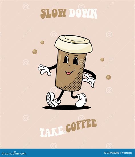 Retro Character Cup Of Coffee Trendy Groovy Mascot Adorable Cup With