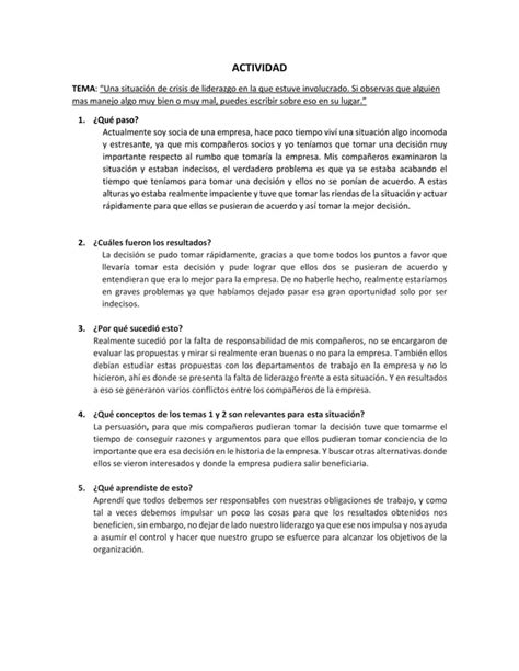 Actividad Crisis De Liderazgo Pdf Descarga Gratuita