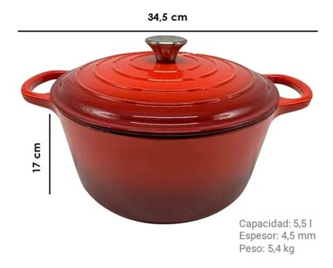 Olla De Hierro Fundido Esmaltado Roja Cacerola Cm Y Tapa Env O Gratis