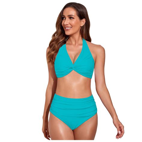 Gaqlive Women S Swimsuit Split Chest Knotted Solid Color Beach Bikini