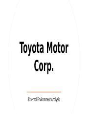 MBA 540 Milestone Two Pptx Toyota Motor Corp External Environment