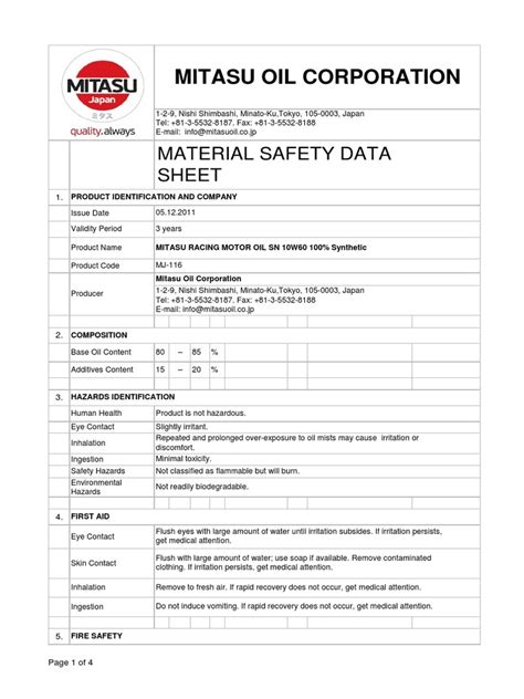 Mitasu oil coporation | Combustion | Personal Protective Equipment