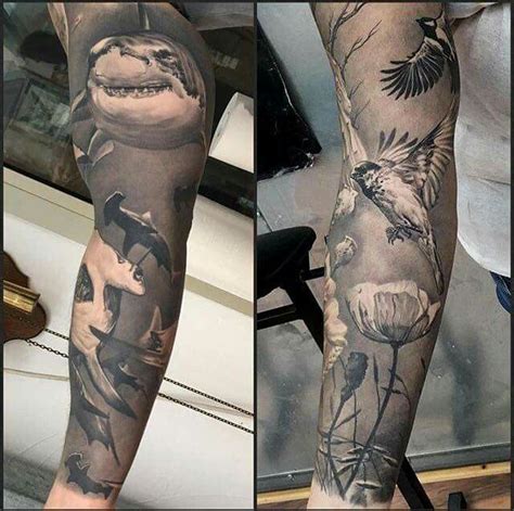 A Man With Tattoos On His Arm And Leg Both Showing The Same Tattoo Design