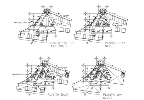 Four story office building floor plan layout auto-cad drawing details ...