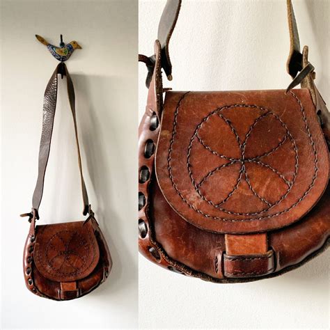 Vintage S Boho Hippie Leather Bag Mandala Bag