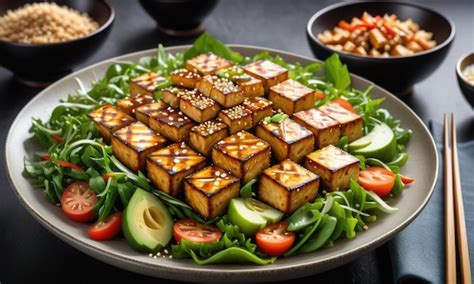 Premium Ai Image Teriyaki Tofu Salad With Sesame