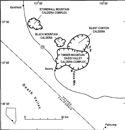 Map Of The Southwest Nevada Volcanic Field Indicating Major Caldera