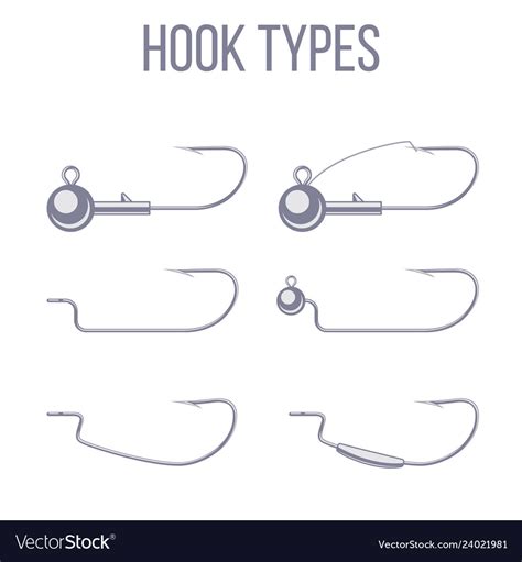 Hook and sinker types with offset fishing hooks Vector Image