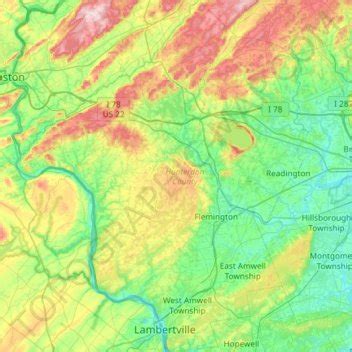 Hunterdon County topographic map, elevation, relief