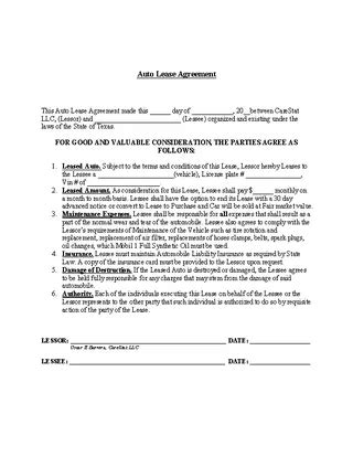 Sample Car Lease Agreement Pdfsimpli