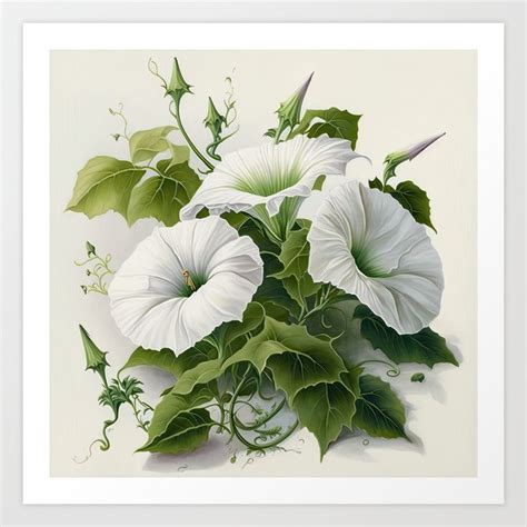 White Morning Glory Art Print By Vanoverdesigns In Flower