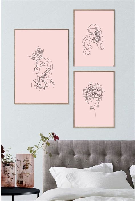 Flower Naked Woman Line Art Set Abstract Woman Body Line Etsy