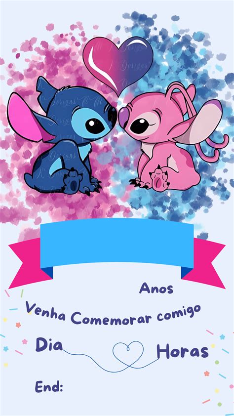 Convite Stitch E Angel Em Branco - Convite do Stitch em Branco: 12 Modelos Grátis para Festas Infantis