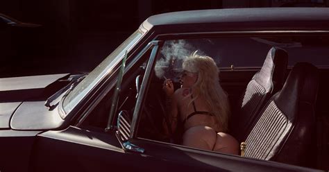 Nude Woman Model In Classic Vintage Dodge Muscle Car Spitting Beer S Retro Mullet Hair Metal
