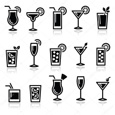 Cocktails Drinks Glasses Vector Icons Set Stock Vector By ©redkoala