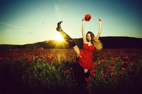 Premium Photo Field Of Poppy Seed With Woman