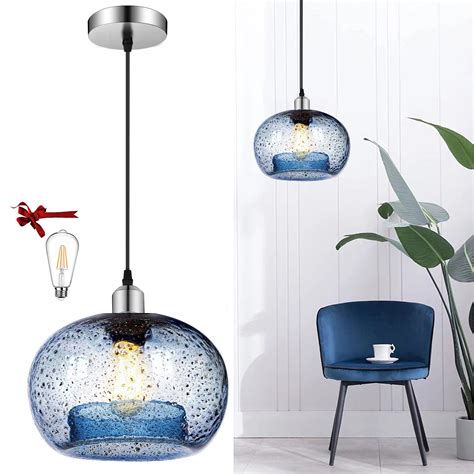 Bravsekai Glass Pendant Lights Kitchen Island Elegant Blue Glass