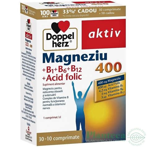 Pachet Magneziu 400mg B1 B6 B12 Acid Folic 30 10cp Doppel Herz Pret