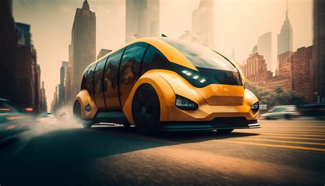 Futuro De La Movilidad Urbana Autónoma Taxi Coche Av Transporte Público Av City Taxi Foto Premium