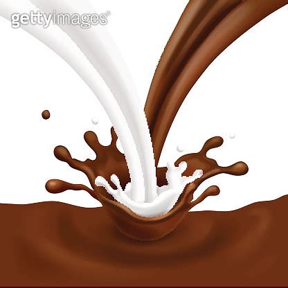 Flow Of Milk And Chocolate Splash Stream Realistic Isolated Template