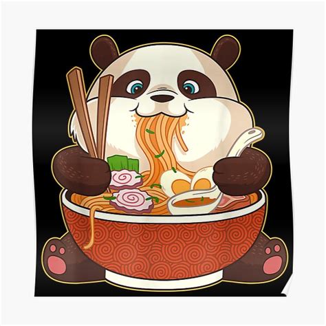 Kawaii Cute Anime Panda Otaku Japanese Ramen Noodles Gift Poster For