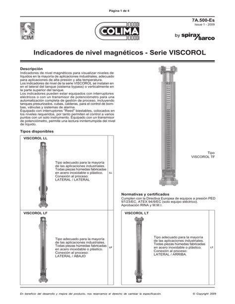 Indicadores De Nivel Magnéticos Serie Viscorol