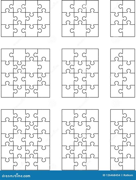 9 White Puzzles Pieces Arranged In A Square Jigsaw Puzzle Template