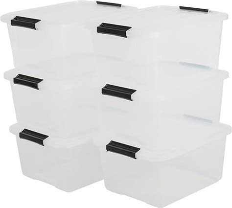 Iris Ohyama Plastic Storage Boxes With Lids L Set Of Clear