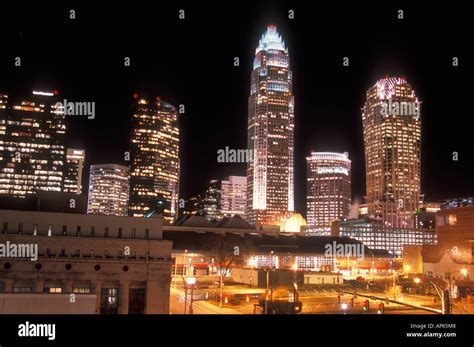 Downtown Charlotte Nc Usa At Night Bank Of America Building Is The