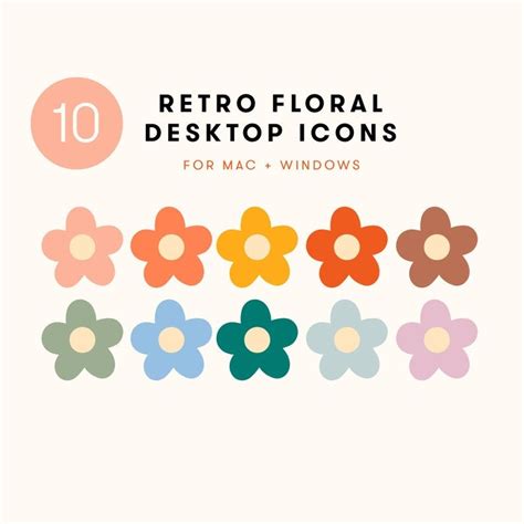 10 Retro Floral Desktop Icon Set Folder Icons for Mac Windows 70s Aesthetic Retro Daisies Cute ...