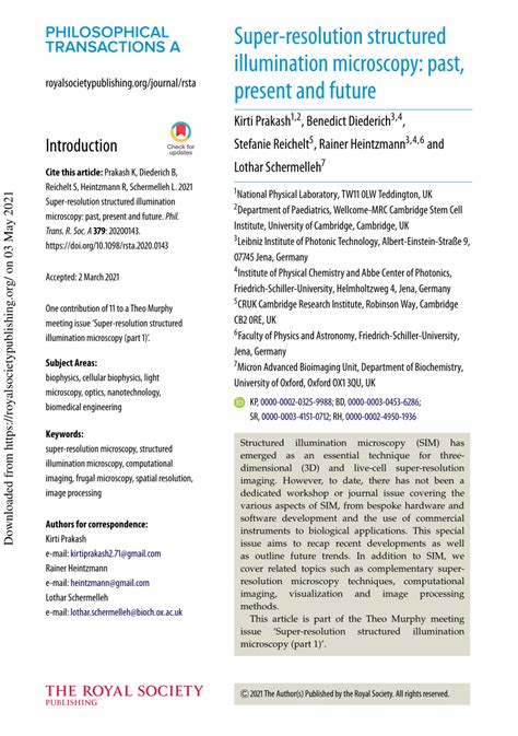 Pdf Super Resolution Structured Illumination Microscopy Past