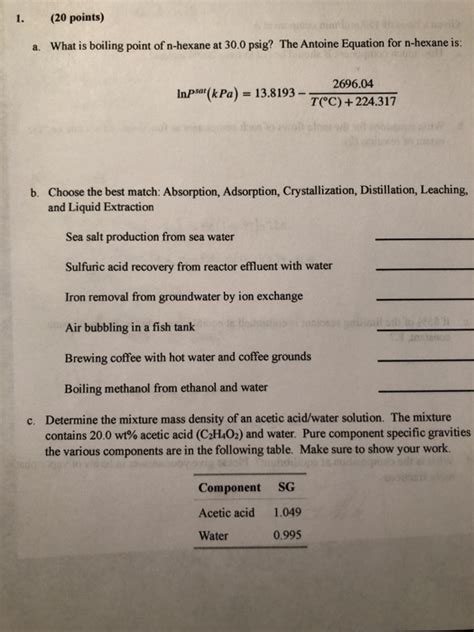 Solved 1. (20 points) a. What is boiling point of n-hexane | Chegg.com