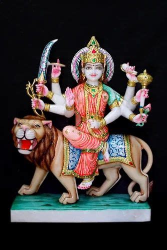 Multicolor Hindu Marble Durga Mata Murti For Worship Size Inch